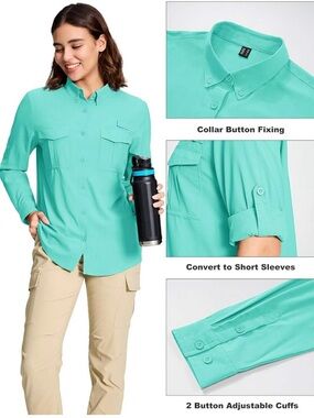 Women's Mint Green Button-Down Utility Shirt size L NWT